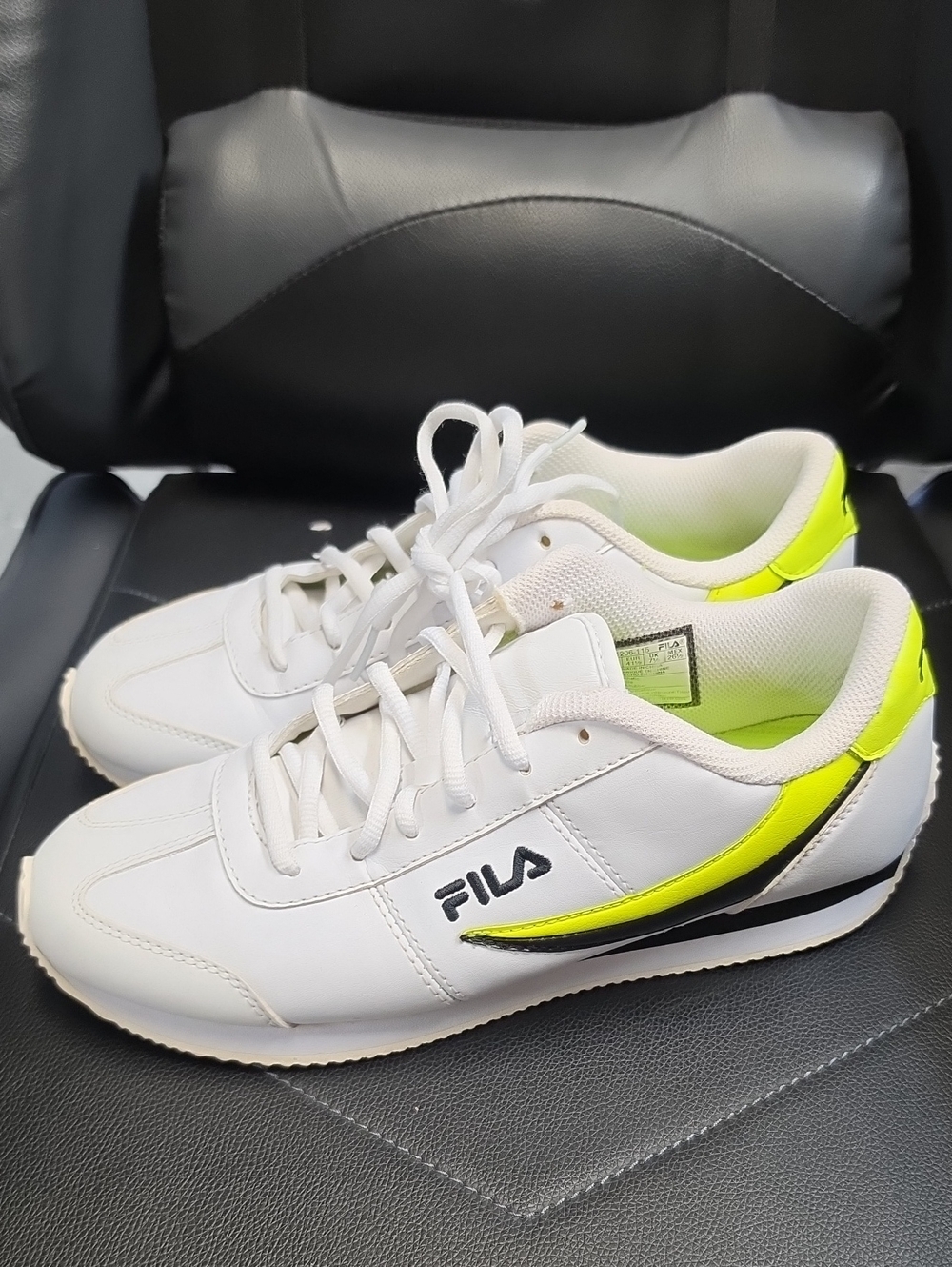 FILA White Sneakers with Neon Yellow Highlights